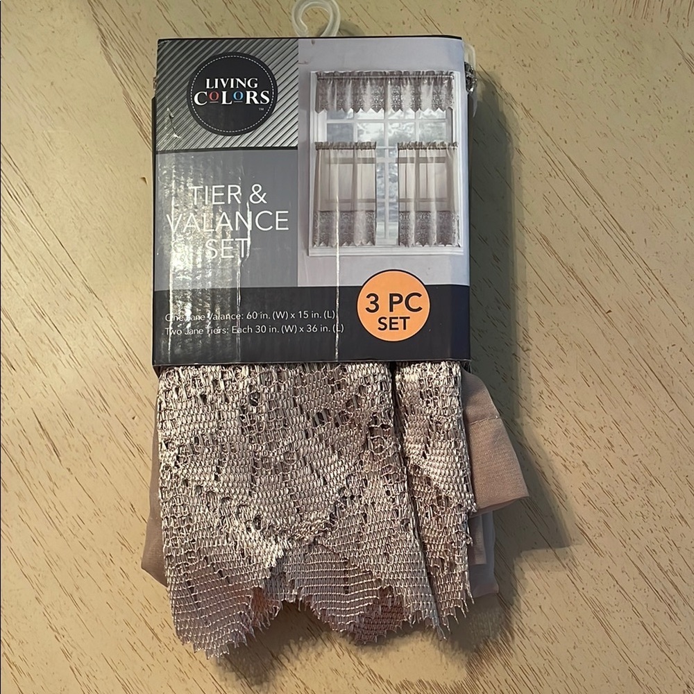 New Fashion Window lace/ sheer tier and Rod Pocket Valance set 54"Lx 14" W